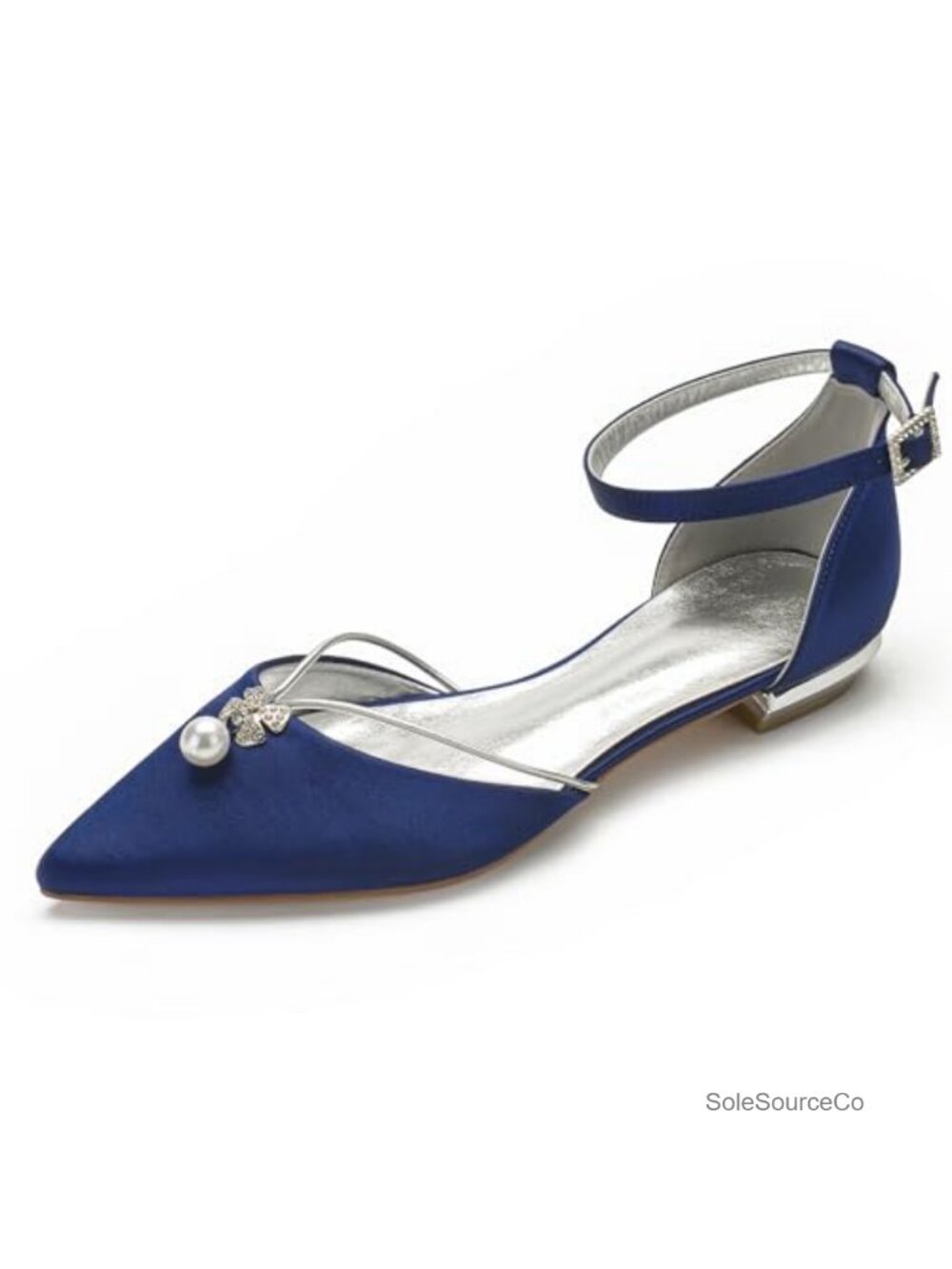 Elegant Satin Pointed Toe Flats with Pearl and Crystal Brooch